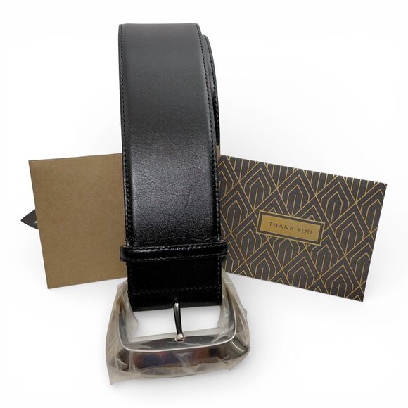 Alexander McQueen Unisex Black Geometric Buckle Leather High Belt (0213) main image 12